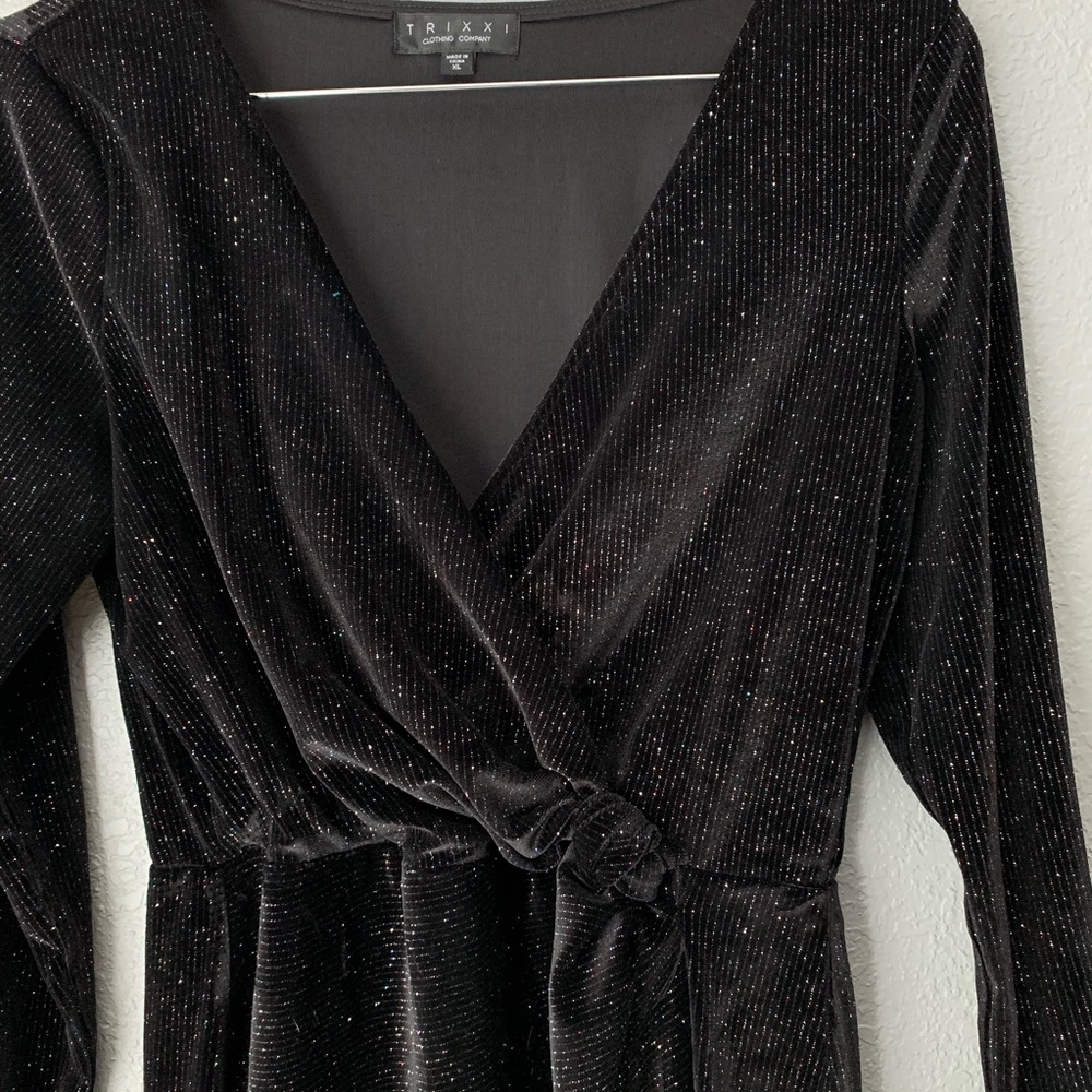 Trixxi Juniors' Glitter Velvet Surplice Dress - Picture 4 of 9